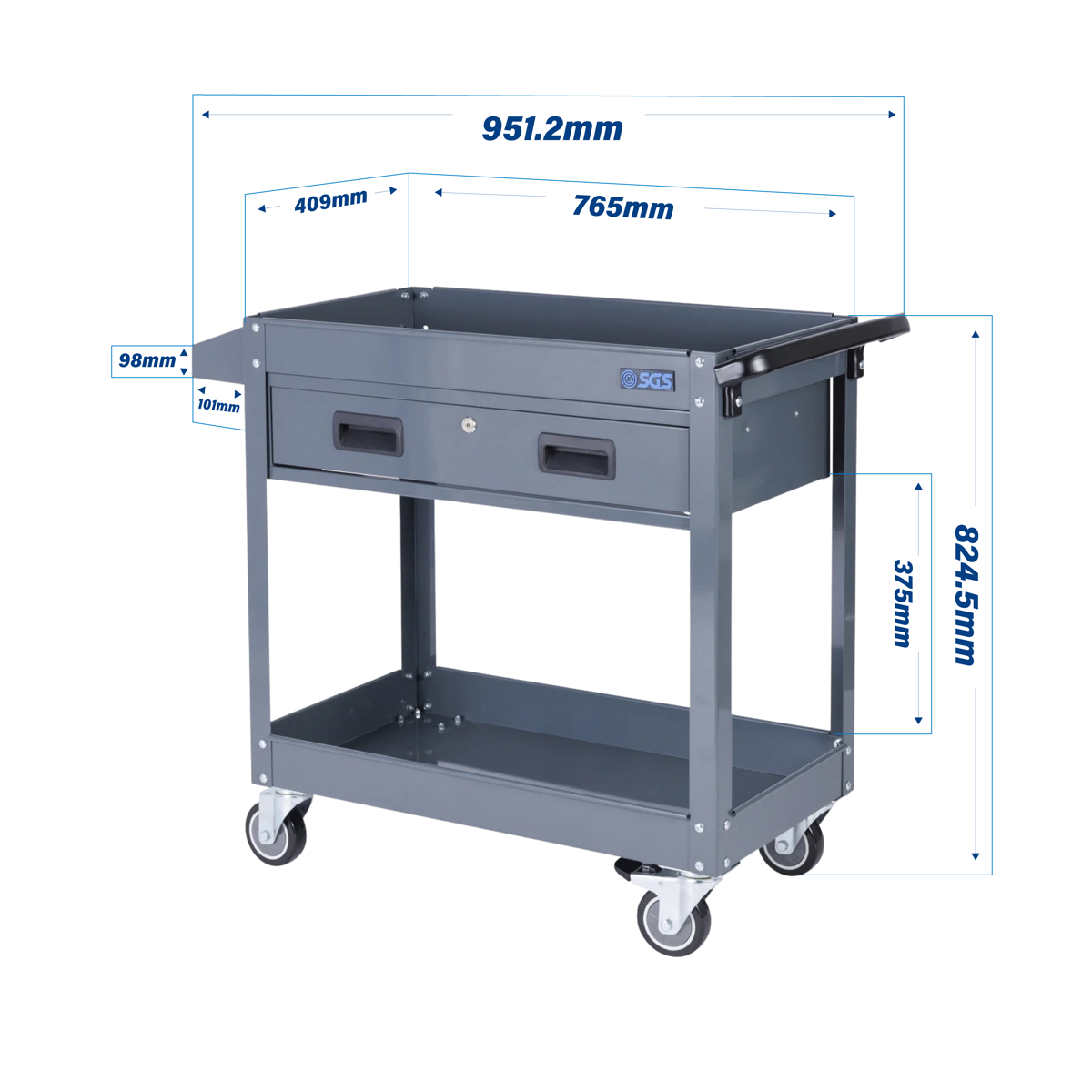 SGS 30in Service Garage Trolley Cart | 1 Drawer | Grey